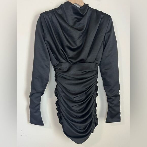 House of CB Dresses & Skirts - House of CB Giorgiana Black Satin Ruched Mini Dress Drape Black Size XS